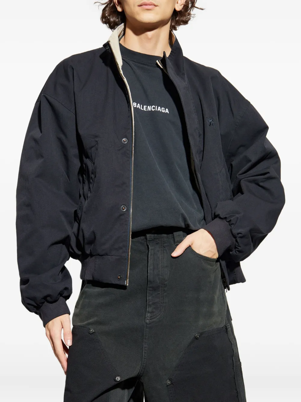 Balenciaga Bomberjack met geborduurd logo Beige