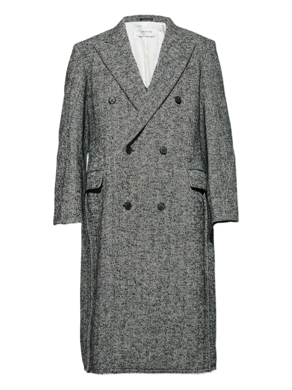 Lanvin Herringbone Double-breasted Coat In Gray