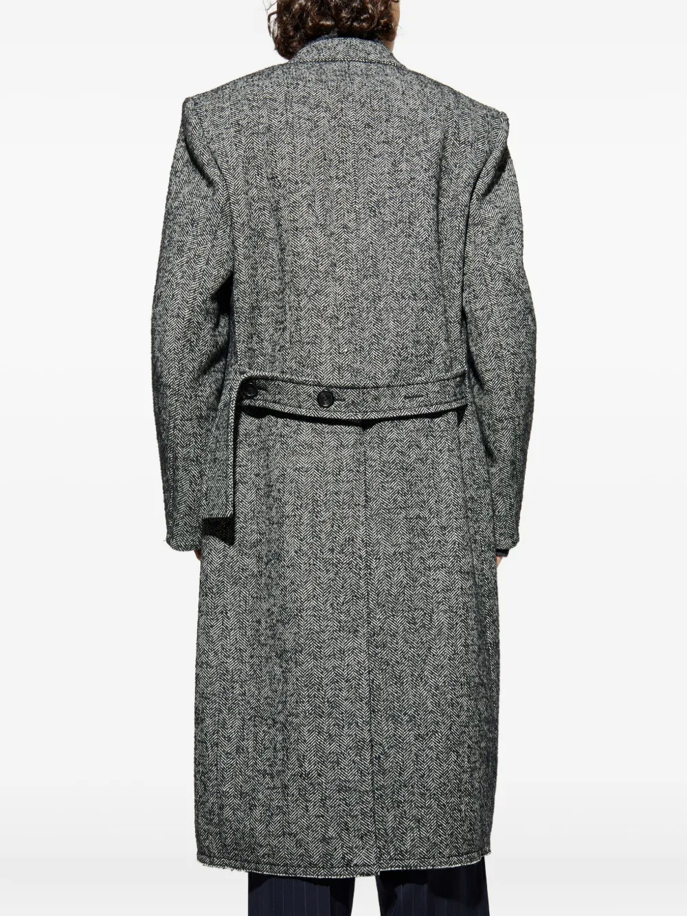 Lanvin Herringbone Double-breasted Coat In Gray