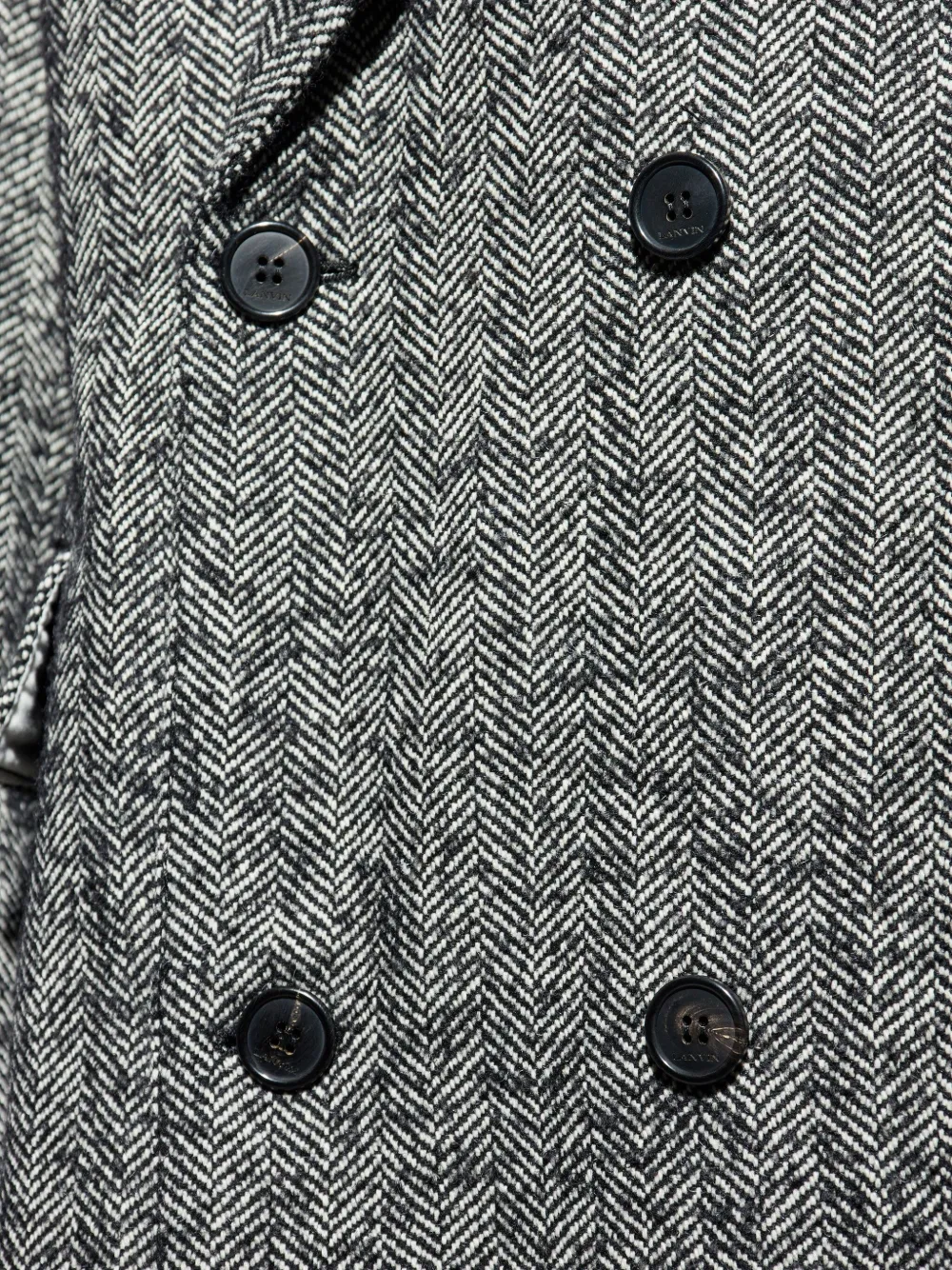 Lanvin Herringbone Double-breasted Coat In Gray