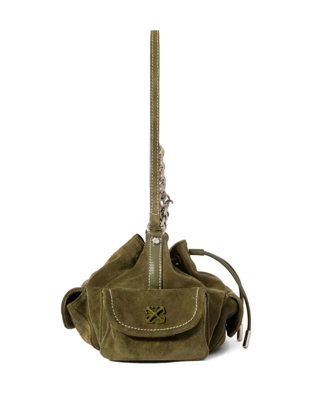 Off-White Dumbo.B suède bucket-tas met ketting Groen