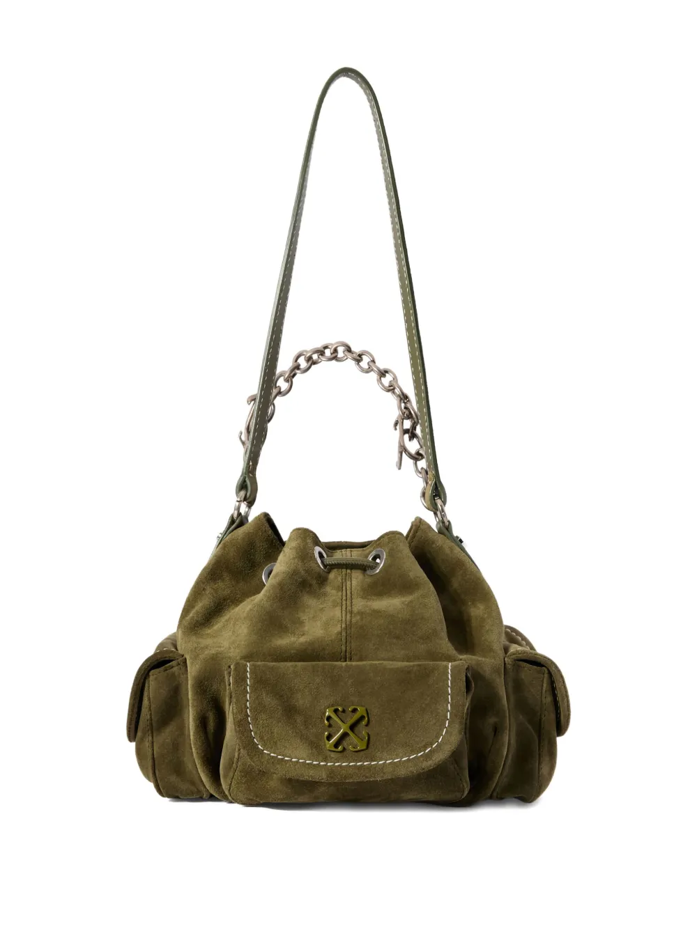 Off-White Dumbo.B chain suede bucket bag - Groen