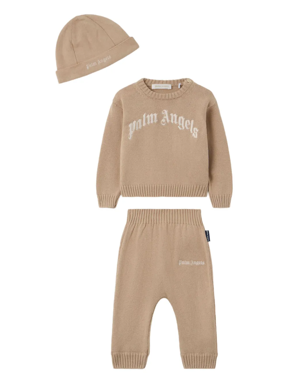 Palm Angels Kids Gestricktes Strampler-Set mit Logo-Detail - Nude