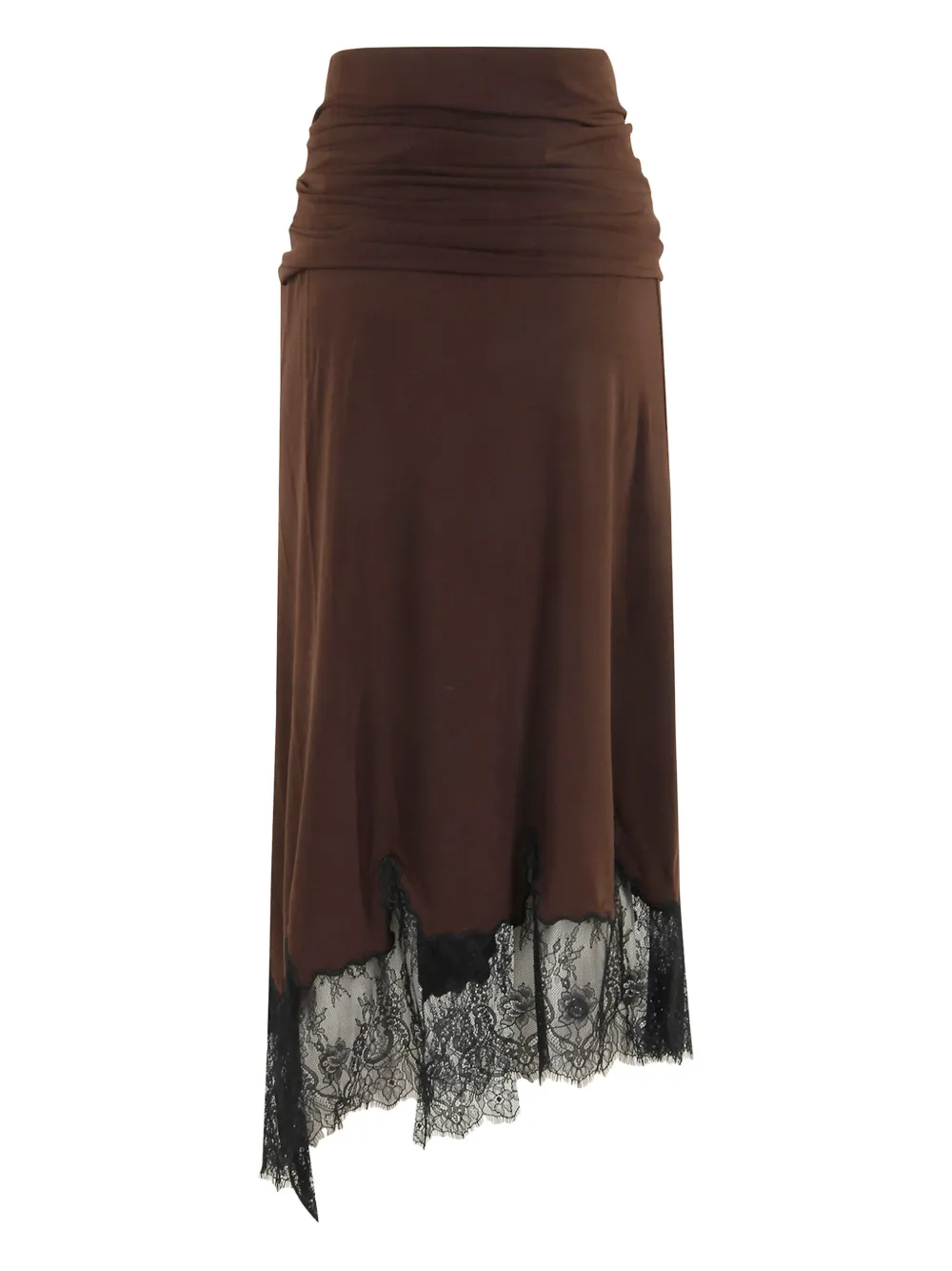 The Andamane Draped Lace-trim Midi Skirt In Brown