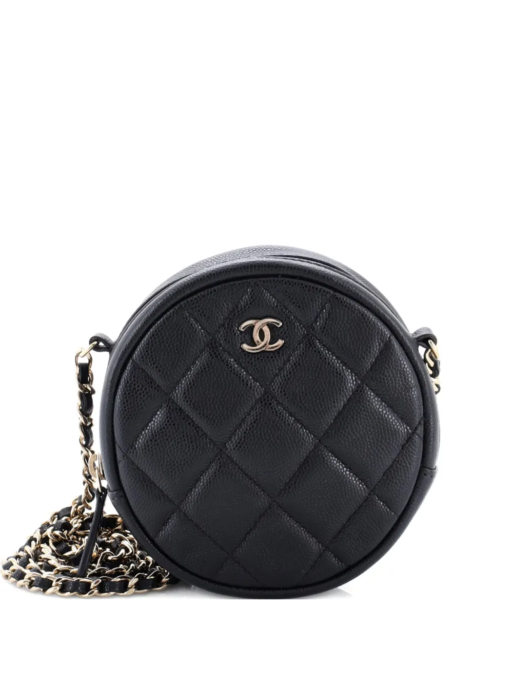 Pre-owned Chanel Round Clutch With Chain Quilted Caviar Mini Crossbody Bag