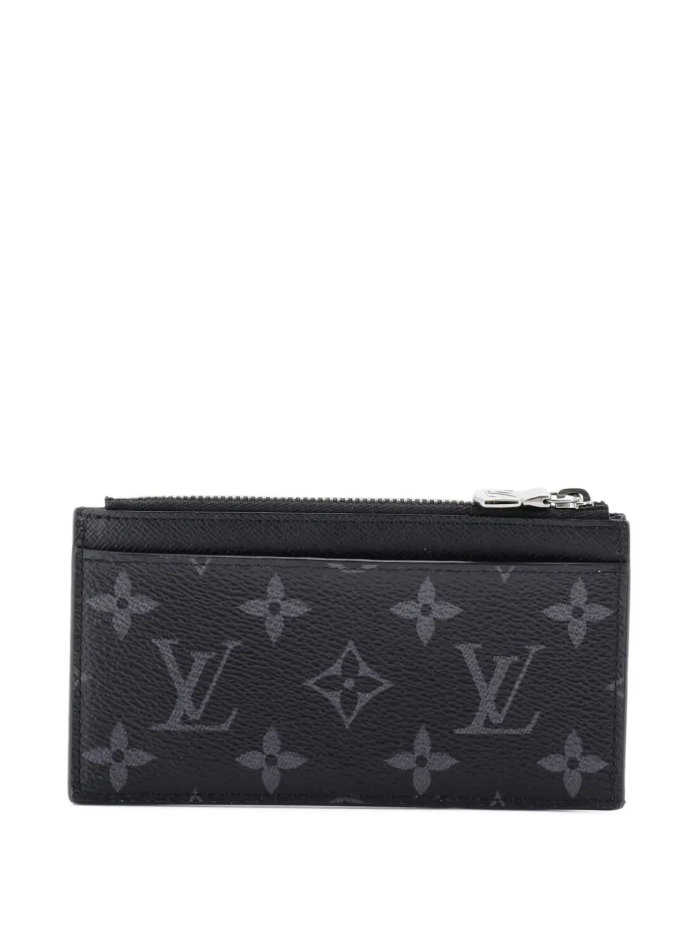Pre-owned Louis Vuitton Coin Reverse Monogram Eclipse Canvas Card Holder In Black