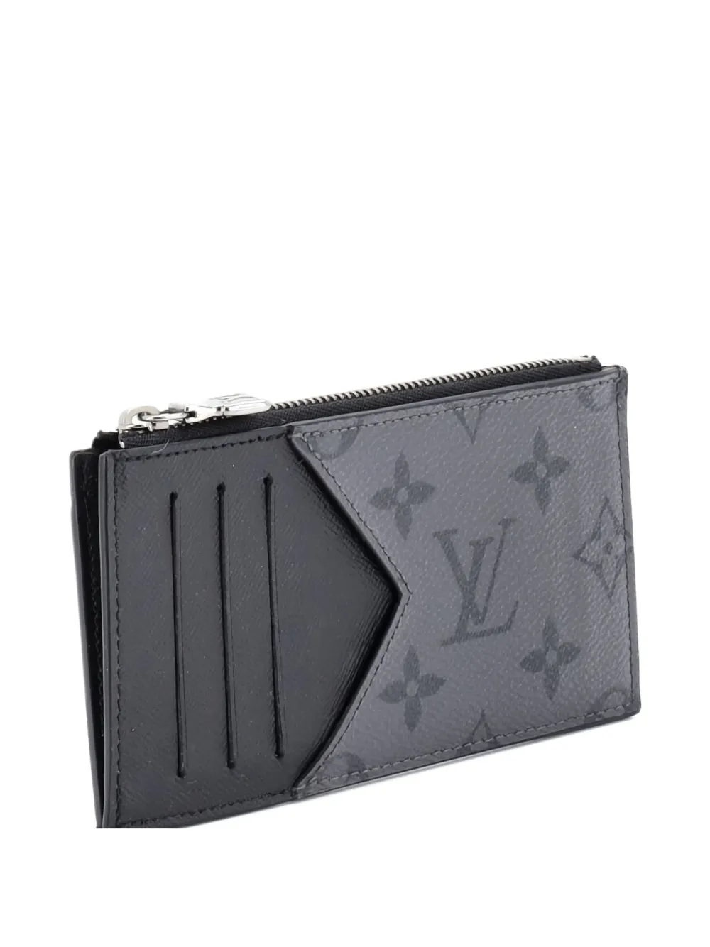 Pre-owned Louis Vuitton Coin Reverse Monogram Eclipse Canvas Card Holder In Black