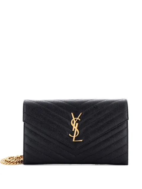 Saint Laurent Pre-Owned Classic Monogram Wallet on Chain Matelasse Chevron Leather Medium crossbody bag