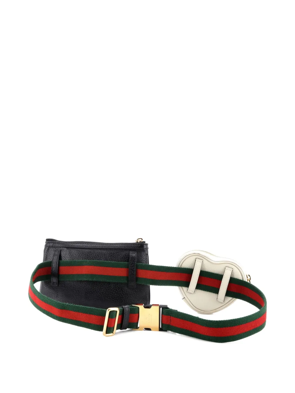 Pre-owned Gucci Ophidia Heart Utility Double Leather Belt Bag In Black