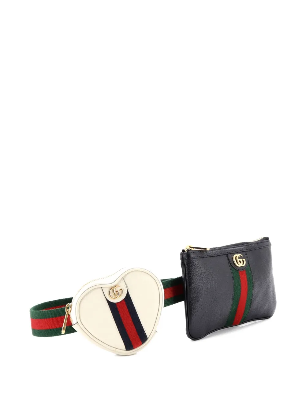 Pre-owned Gucci Ophidia Heart Utility Double Leather Belt Bag In Black