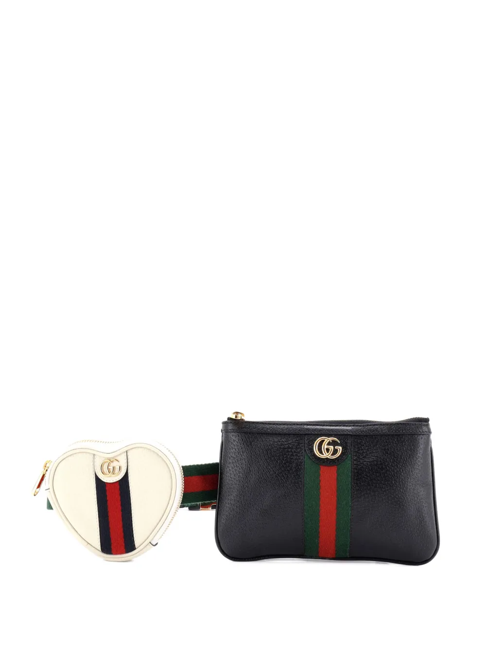 Pre-owned Gucci Ophidia Heart Utility Double Leather Belt Bag In Black