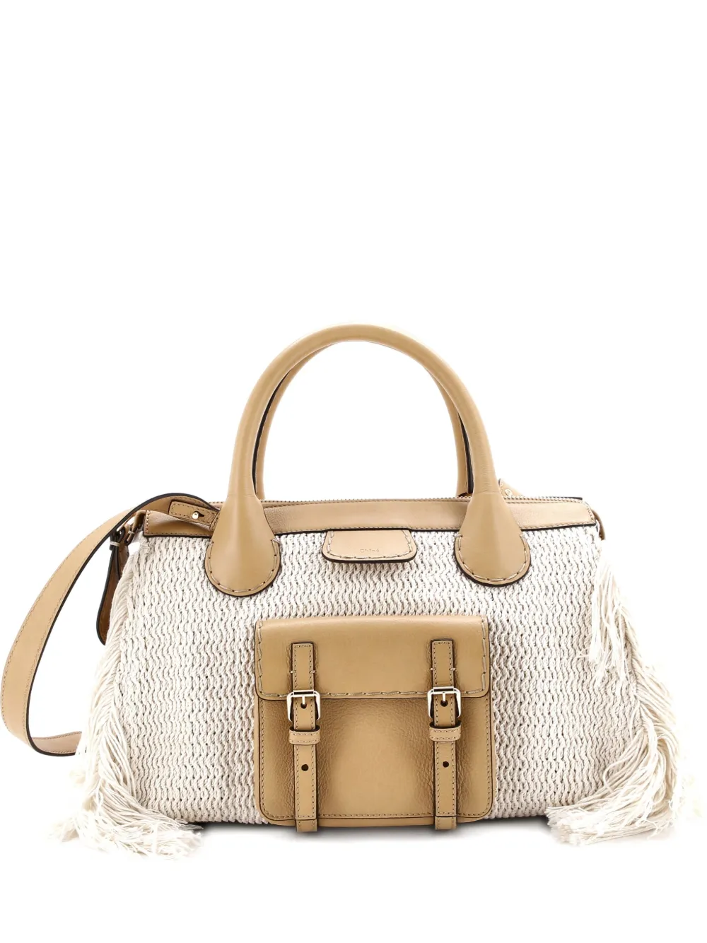 Pre-owned Chloé Edith Nm Knit Cotton With Leather Medium Satchel In Neutral
