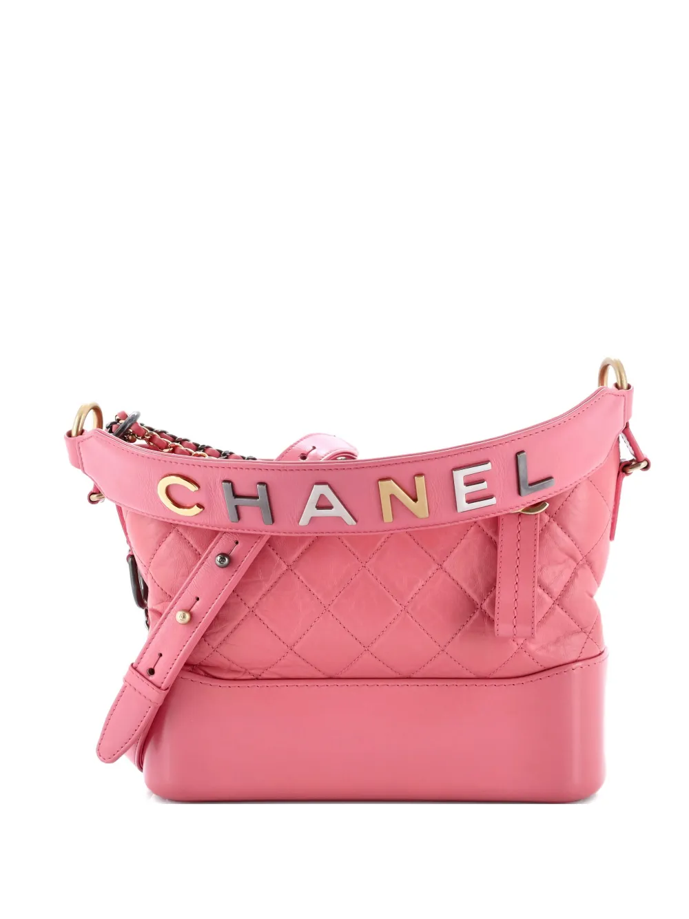 CHANEL Pre-Owned Gabrielle with Logo Handle Quilted Aged Calfskin CHANEL Pre-Owned Gabrielle with Logo Handle Quilted Aged Calfskin