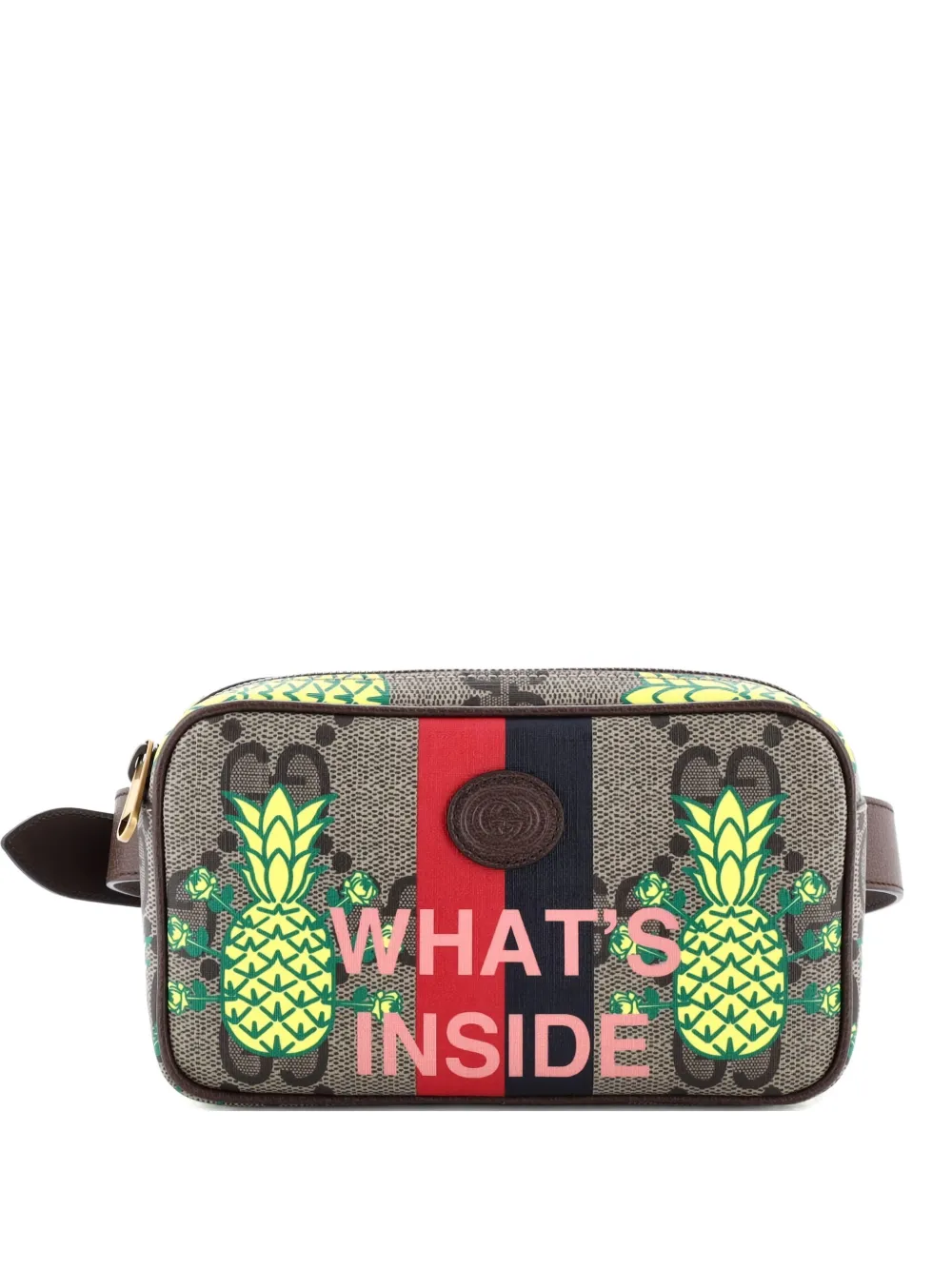 Pre-owned Gucci Zip Printed Gg Coated Canvas Belt Bag In Neutral