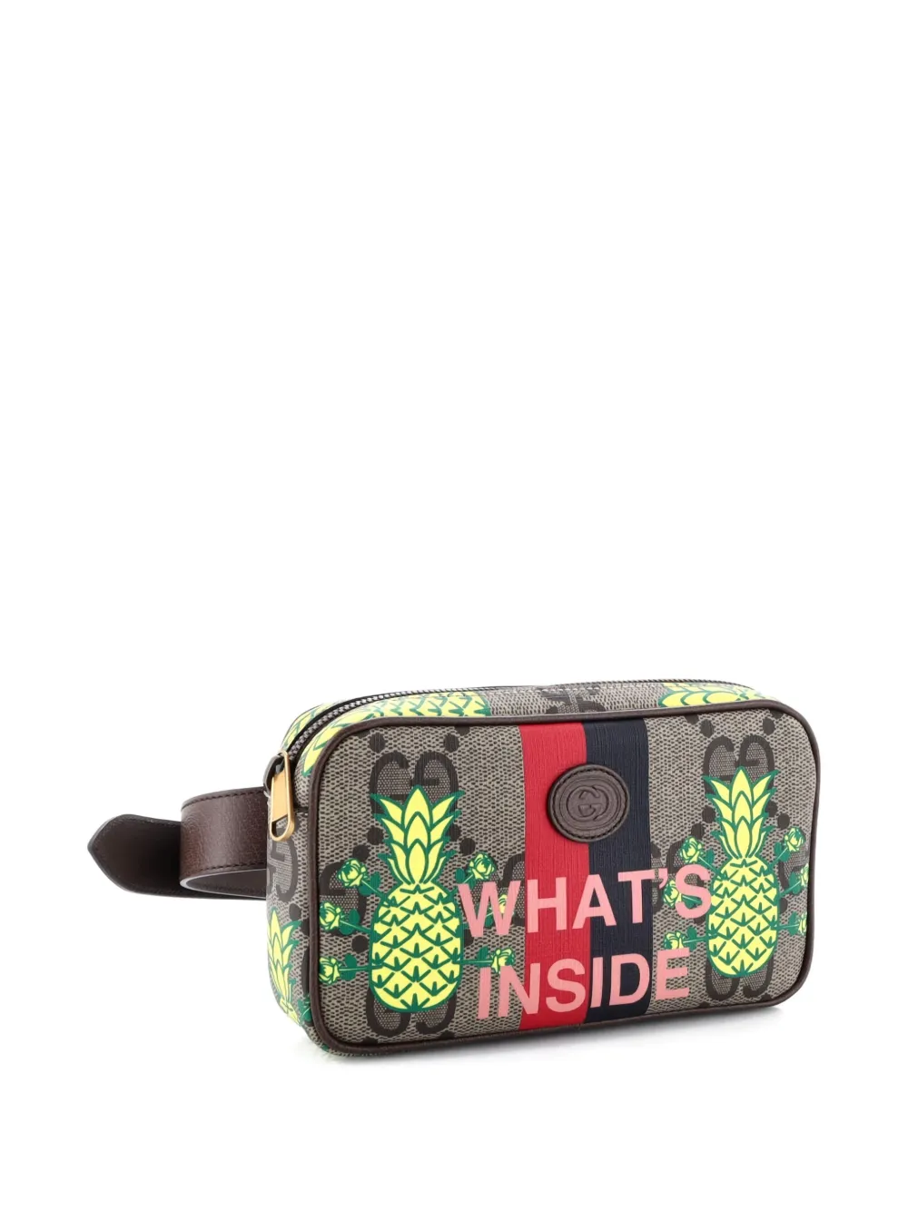 Pre-owned Gucci Zip Printed Gg Coated Canvas Belt Bag In Neutral