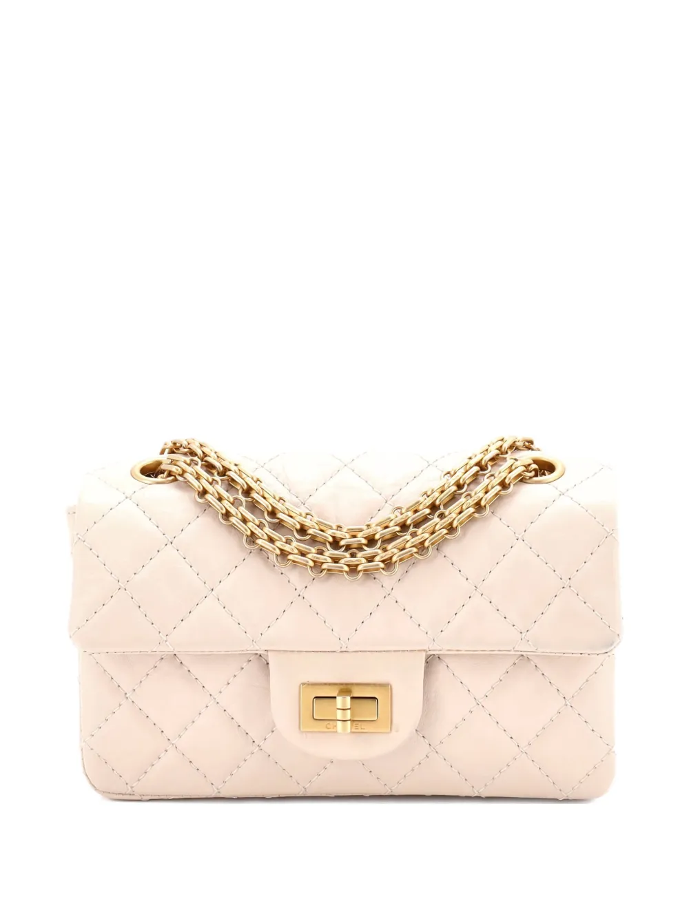 Pre-owned Chanel Reissue 2.55 Flap Bag Quilted Aged Calfskin Mini Crossbody Bag In Neutral