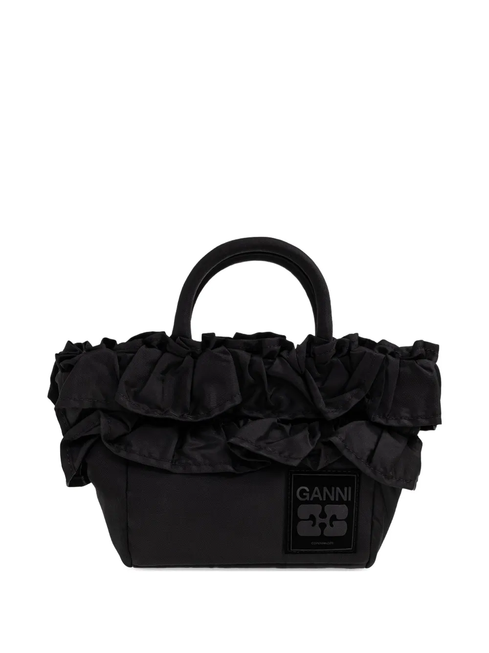 GANNI ruffle-detail tote bag - Nero