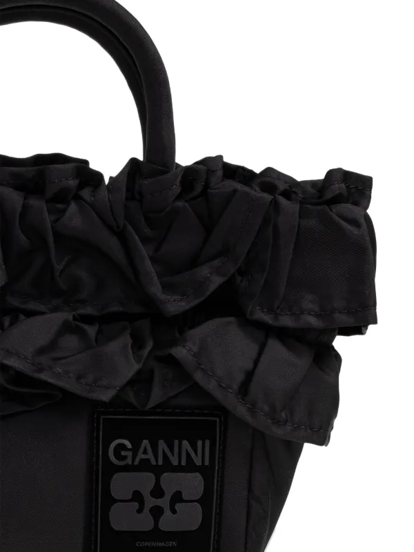 GANNI Mini Ruffled Tote Bag | Black | FARFETCH