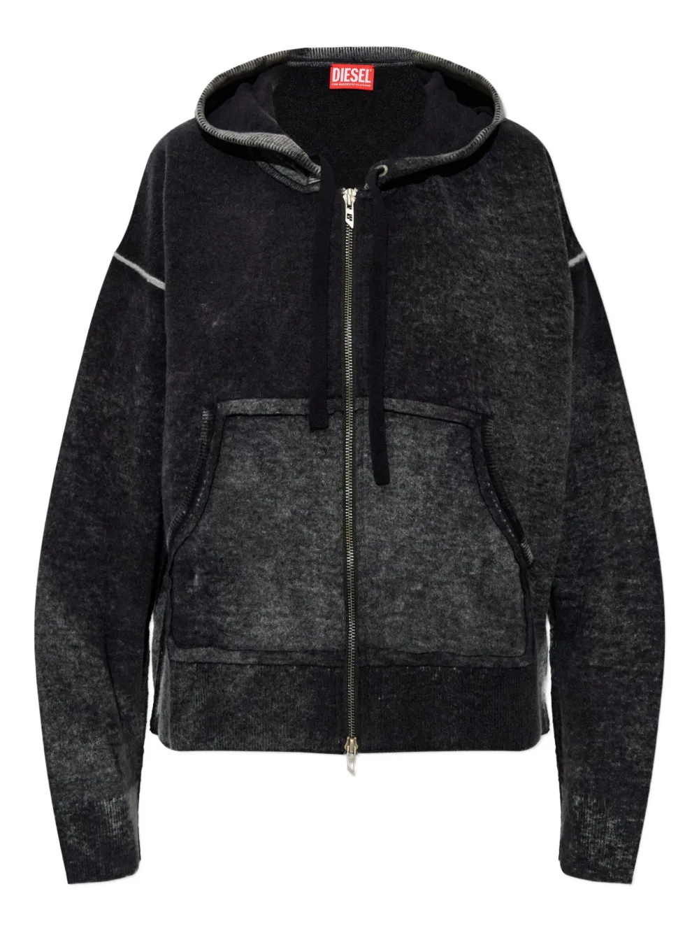 Diesel Reverse-print Hooded Cardigan In Wool In Black