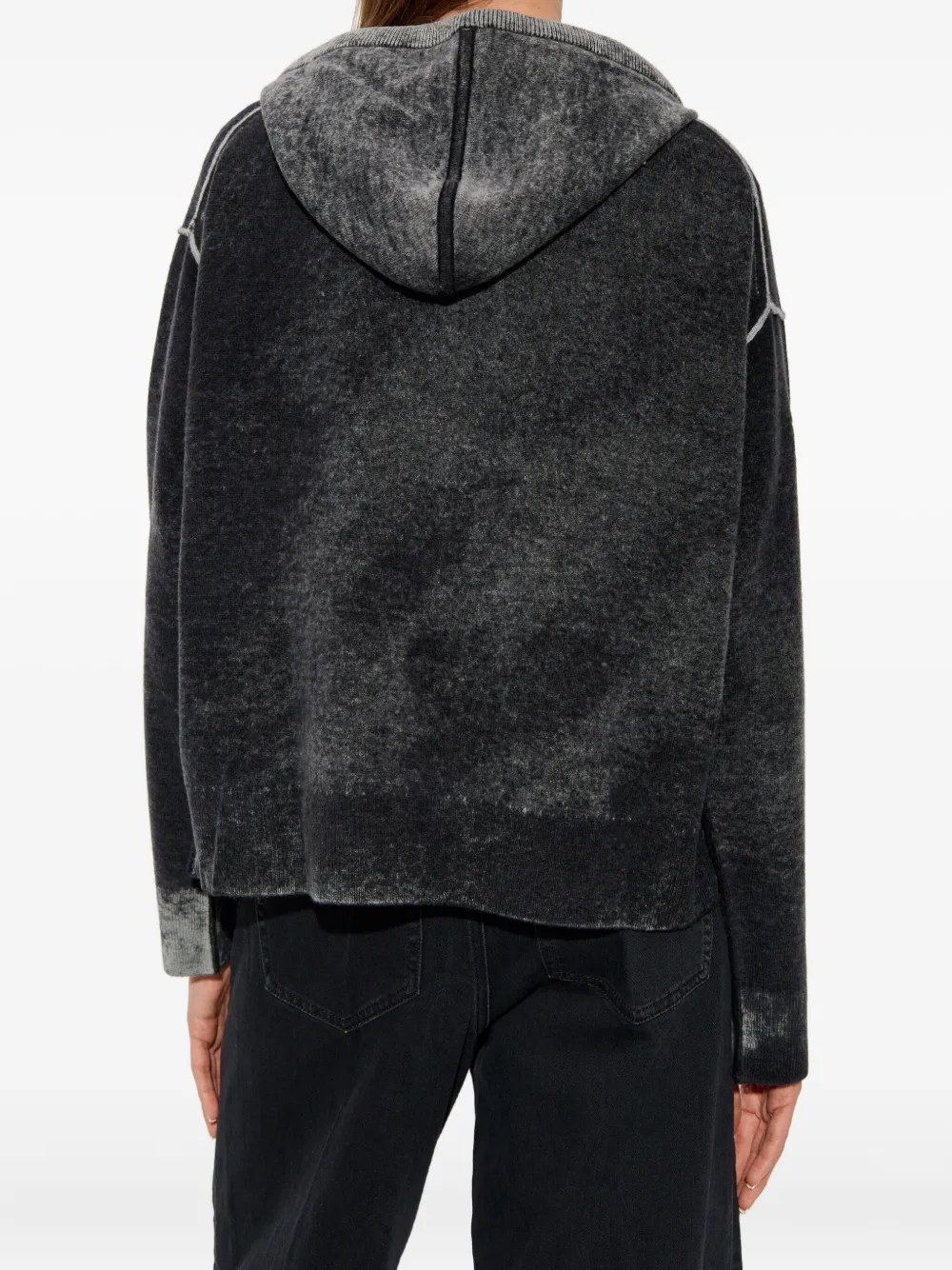 Diesel Reverse-print Hooded Cardigan In Wool In Black