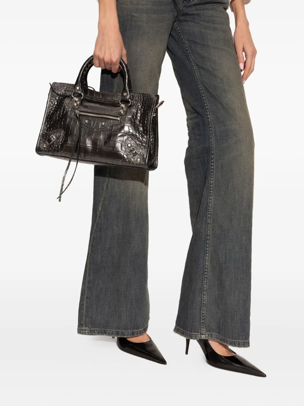 Balenciaga Le city crocodile-effect tote bag - Zwart