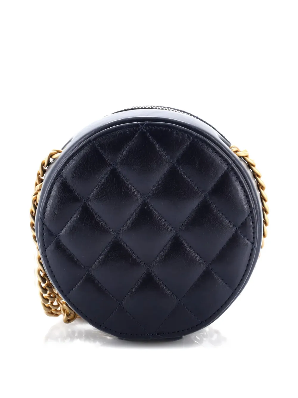 Pre-owned Chanel All Slide Long Round Clutch With Chain Quilted Lambskin Crossbody Bag In Blue