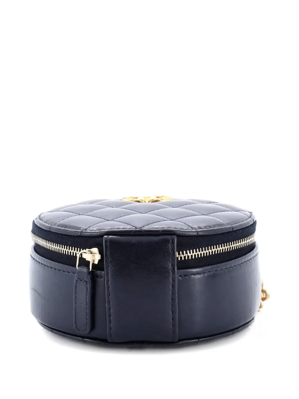 Pre-owned Chanel All Slide Long Round Clutch With Chain Quilted Lambskin Crossbody Bag In Blue