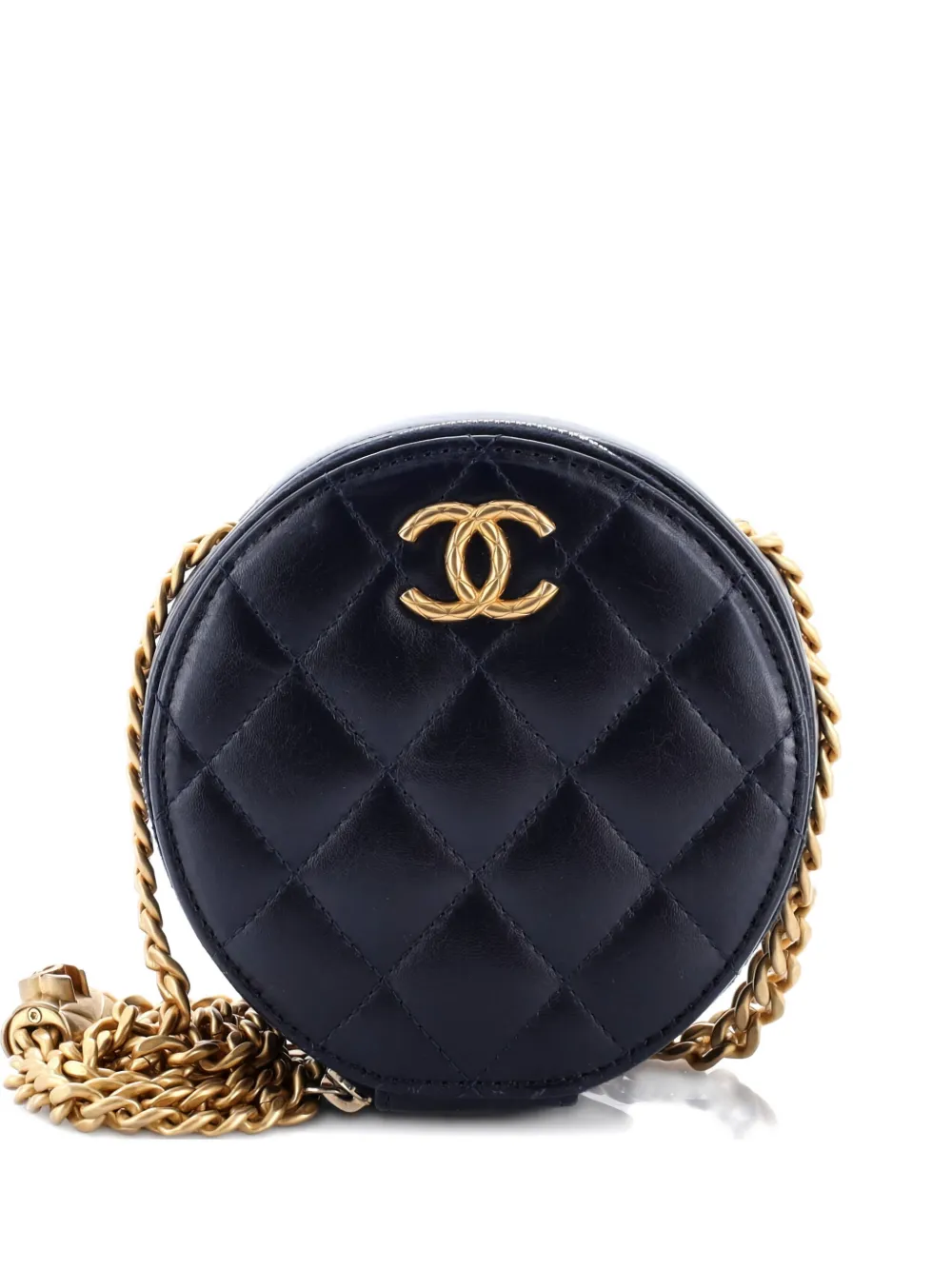 Pre-owned Chanel All Slide Long Round Clutch With Chain Quilted Lambskin Crossbody Bag In Blue