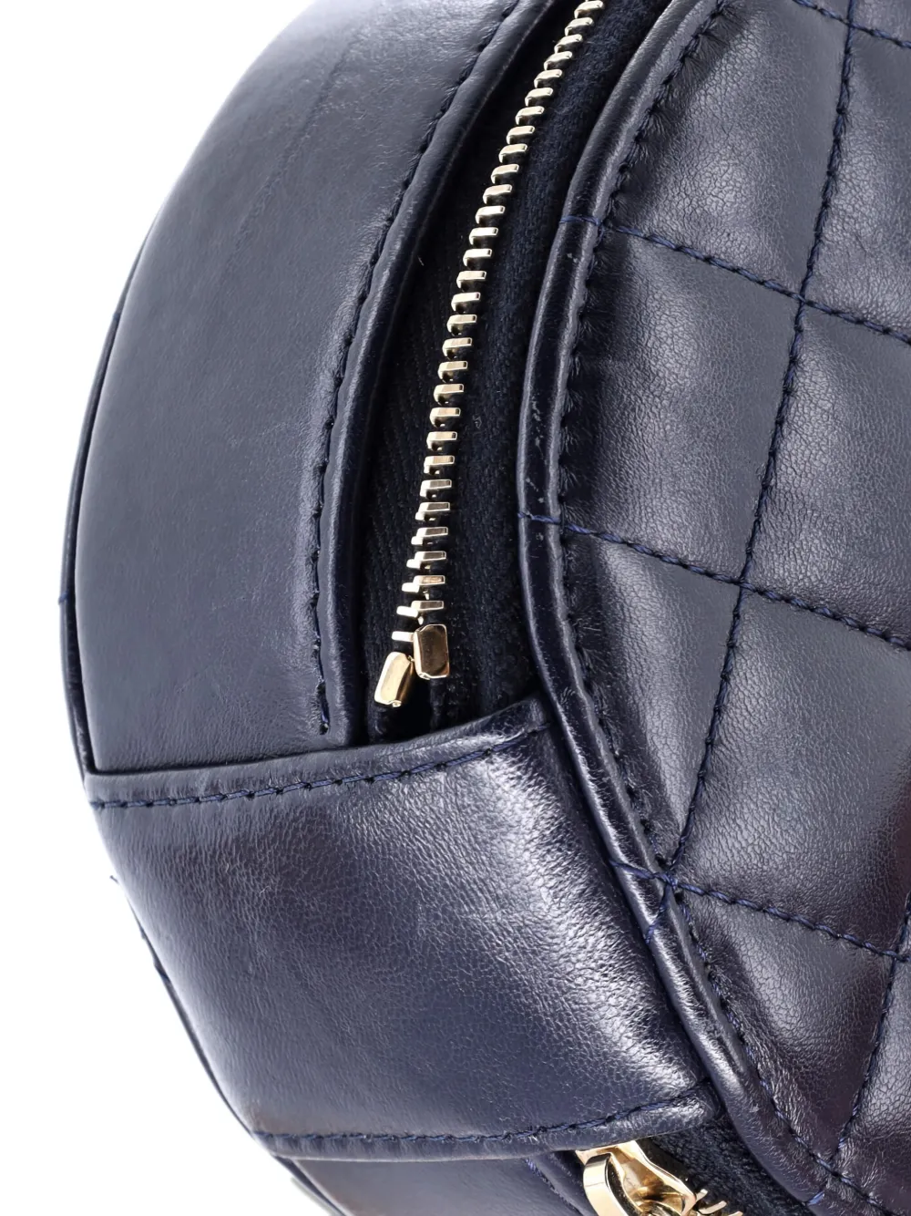 Pre-owned Chanel All Slide Long Round Clutch With Chain Quilted Lambskin Crossbody Bag In Blue