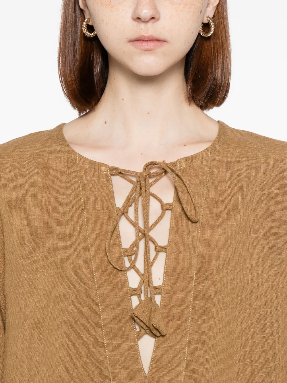 Bambah Jurk met gestrikte taille Bruin