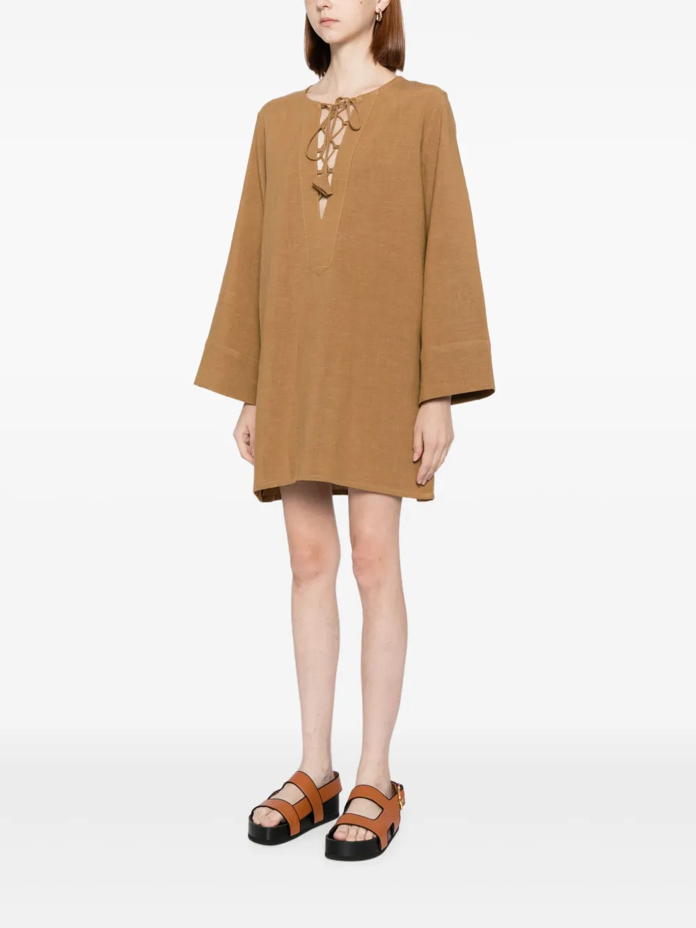 Bambah Jurk met gestrikte taille Bruin