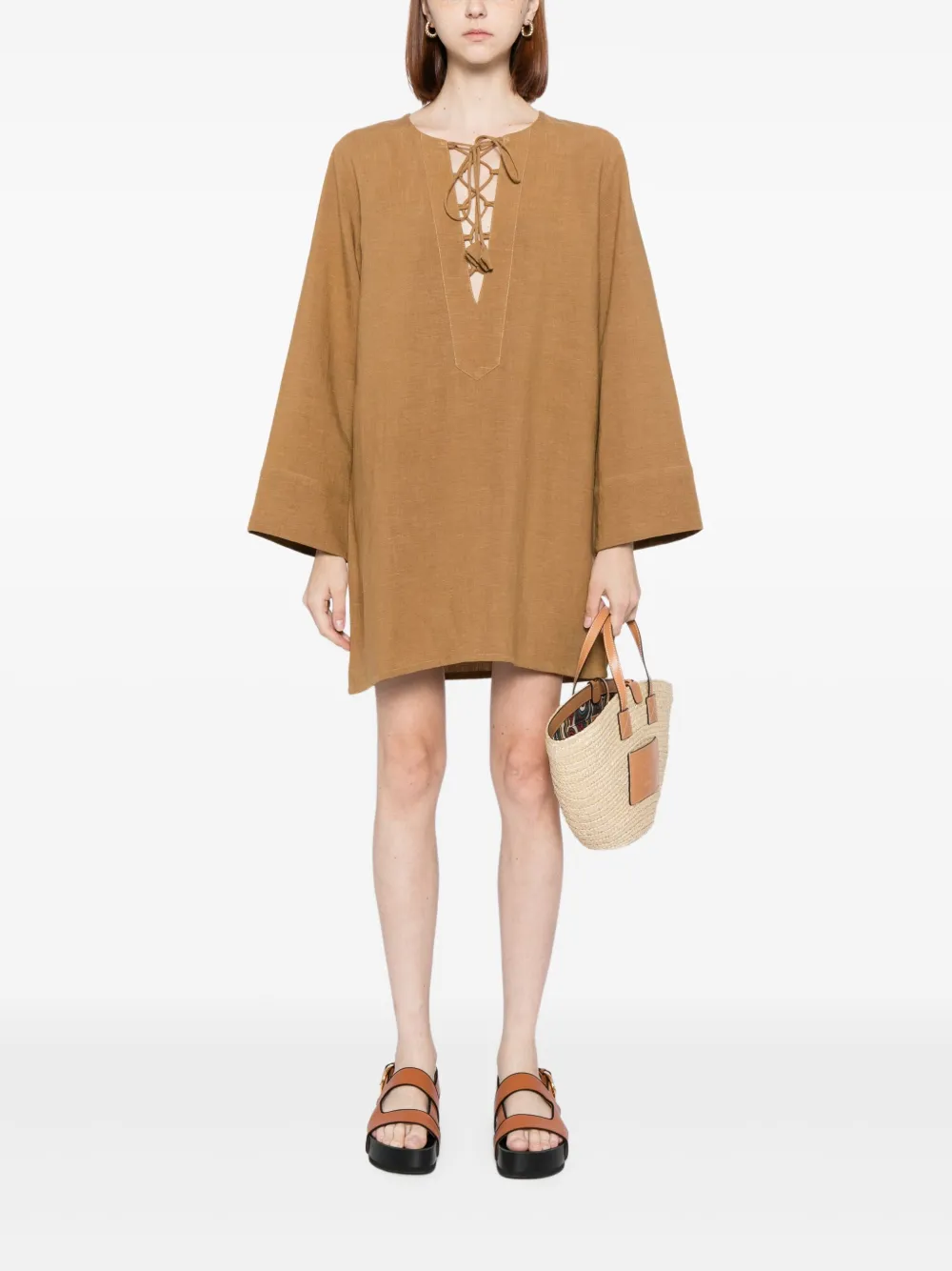 Bambah Jurk met gestrikte taille - Bruin