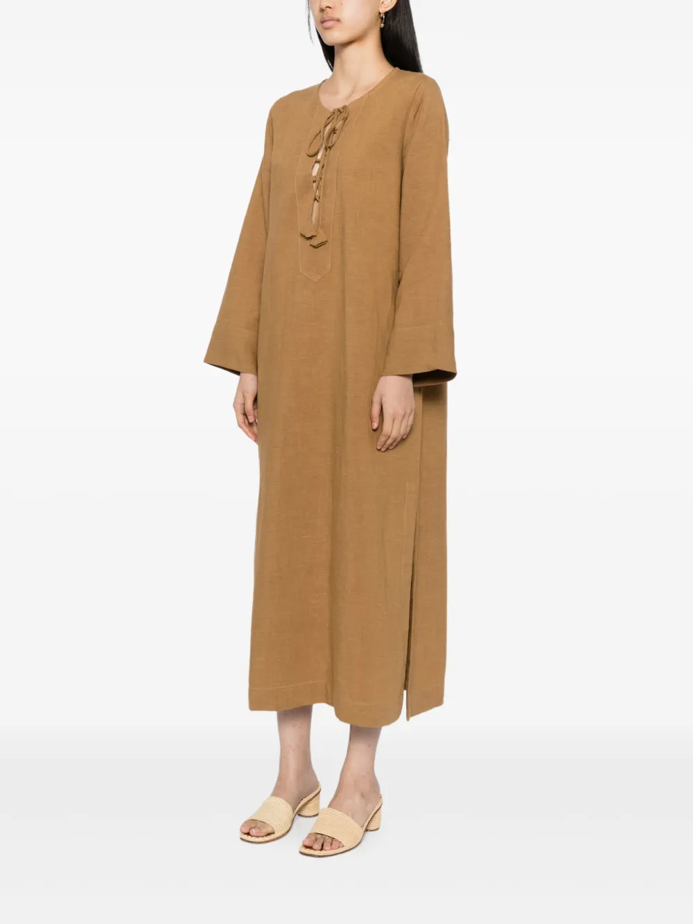 Bambah Gestrikte maxi-jurk Bruin