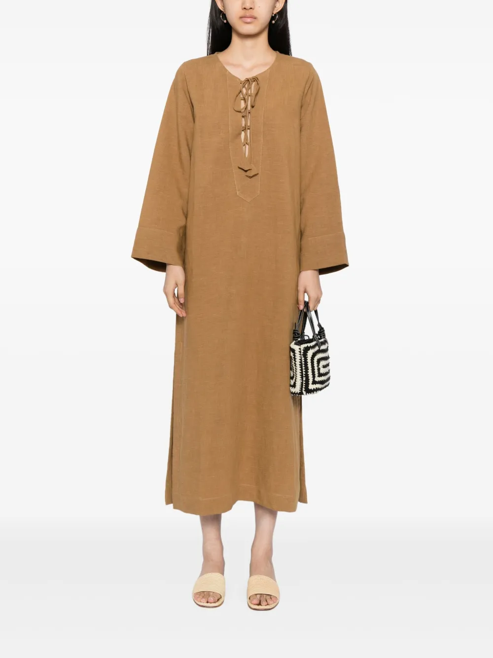 Bambah Gestrikte maxi-jurk - Bruin