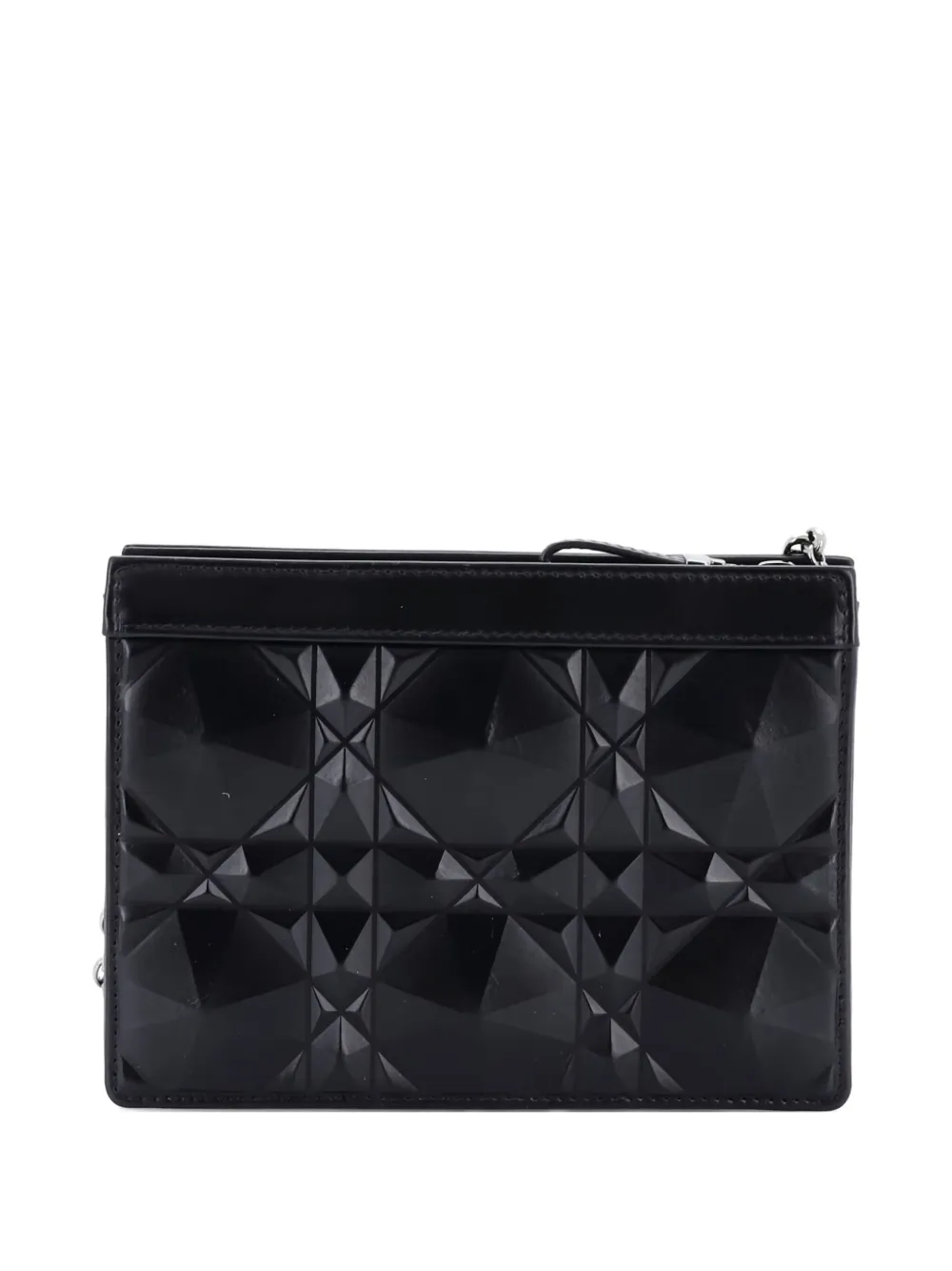 Pre-owned Dior Caro Zipped Pouch With Chain Diamond Motif Cannage Calfskin Crossbody Bag