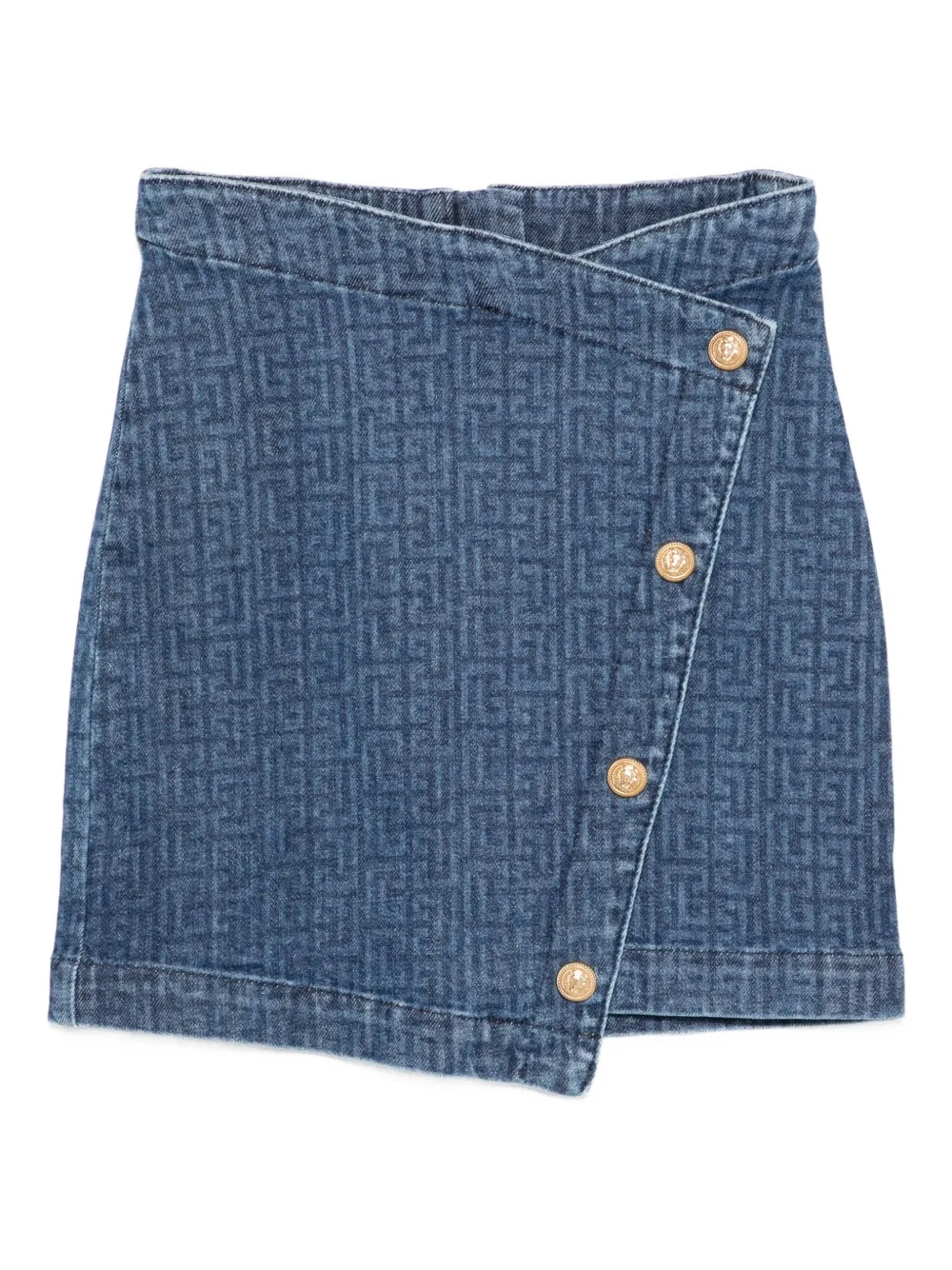 Balmain Kids button-embellishment pattern skirt - Blu