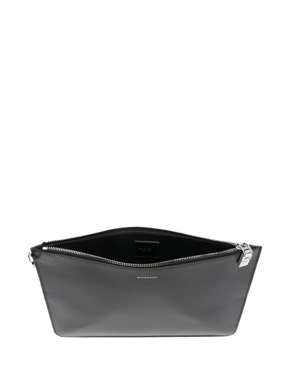 GIVENCHY Pre-owned Logo-print Zip-up Leather Clutch Bag In Black