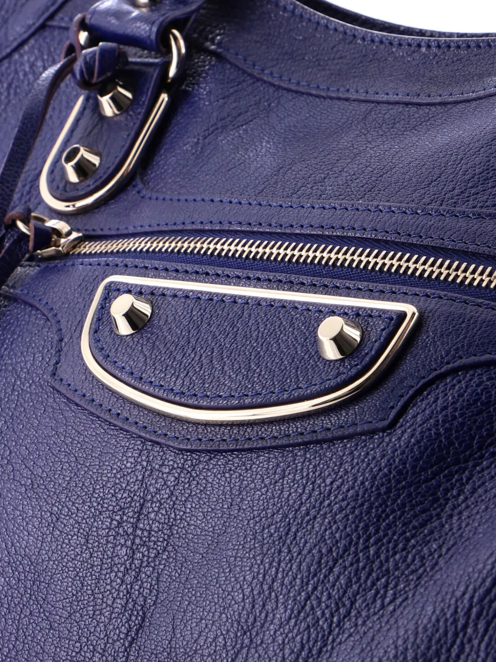 Pre-owned Balenciaga City Classic Metallic Edge Bag Leather Medium Satchel In Blue