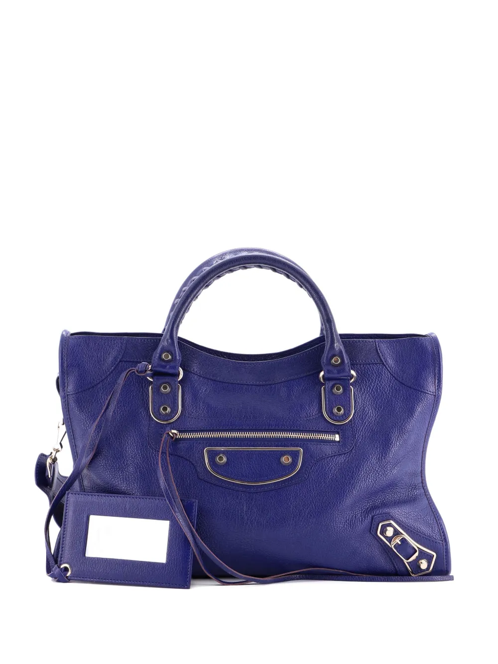 Pre-owned Balenciaga City Classic Metallic Edge Bag Leather Medium Satchel In Blue