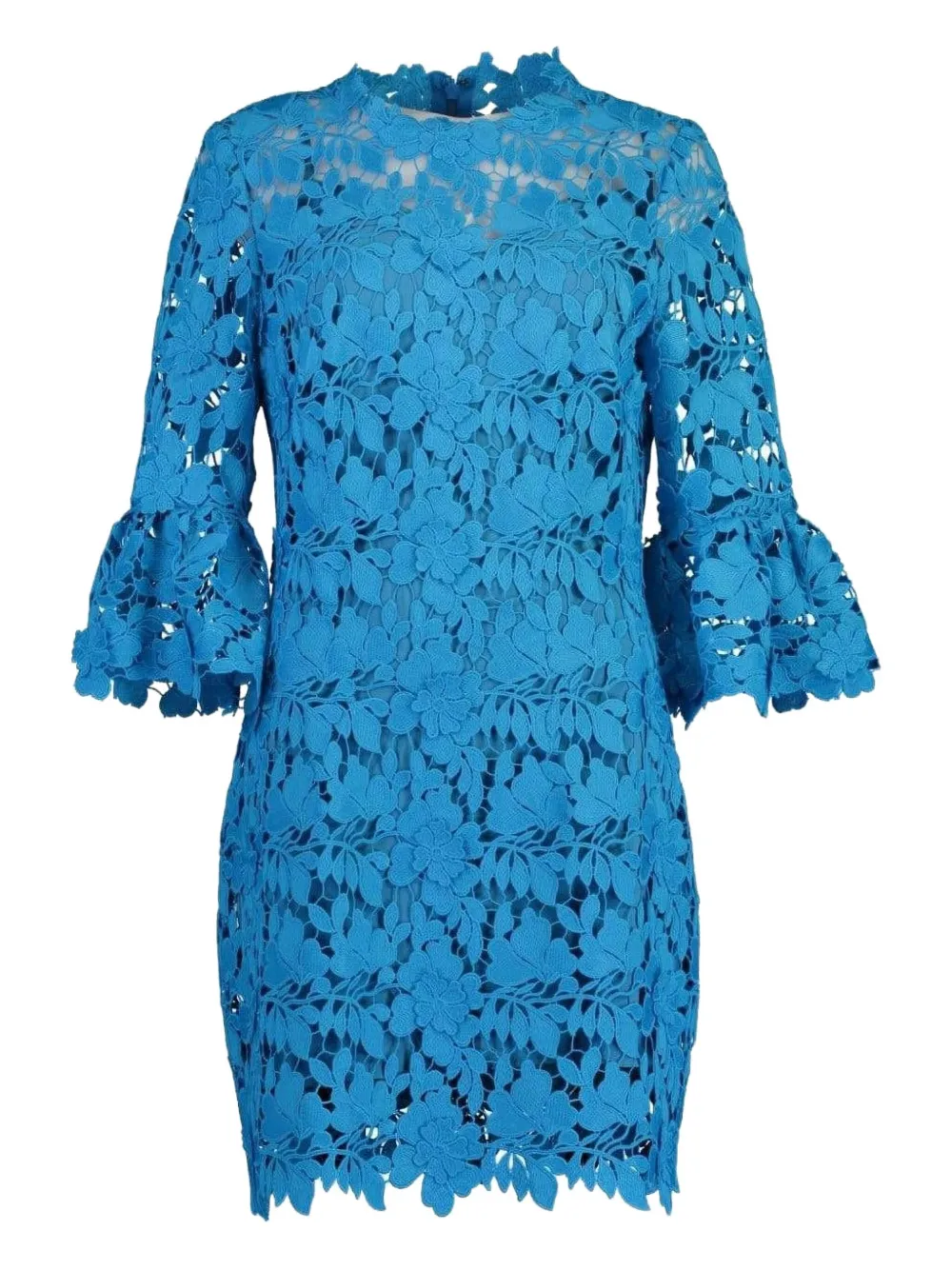 Monique Lhuillier Bell-sleeve Lace Mini Dress In Blue