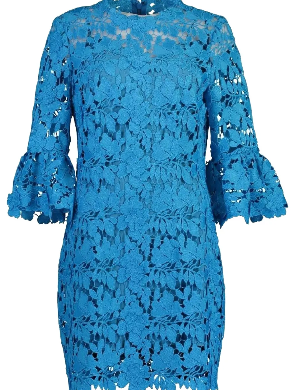 Monique Lhuillier Bell-sleeve Lace Mini Dress In Blue