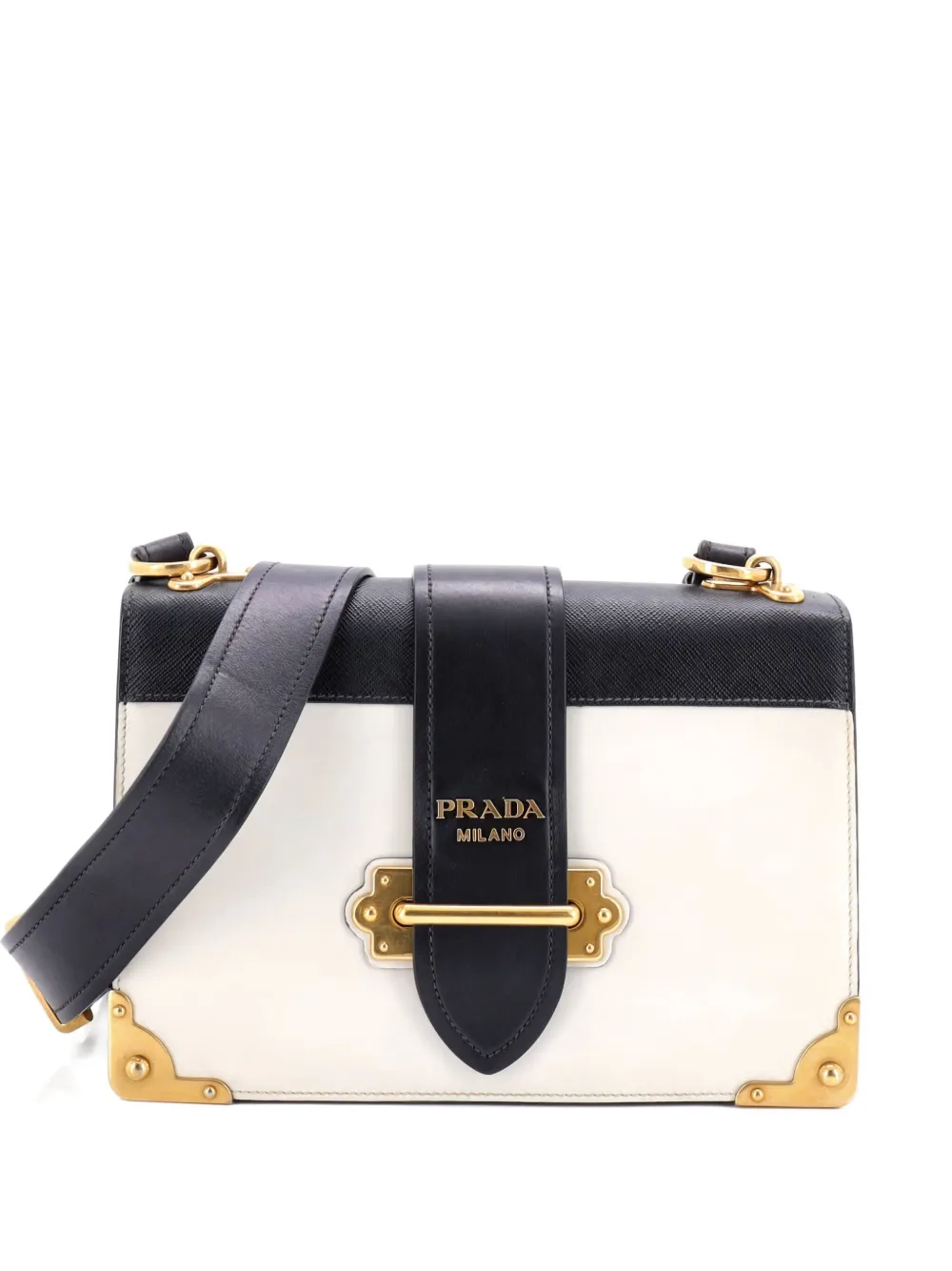 Pre-owned Prada Cahier Leather And Saffiano Leather Large Crossbody Bag In White