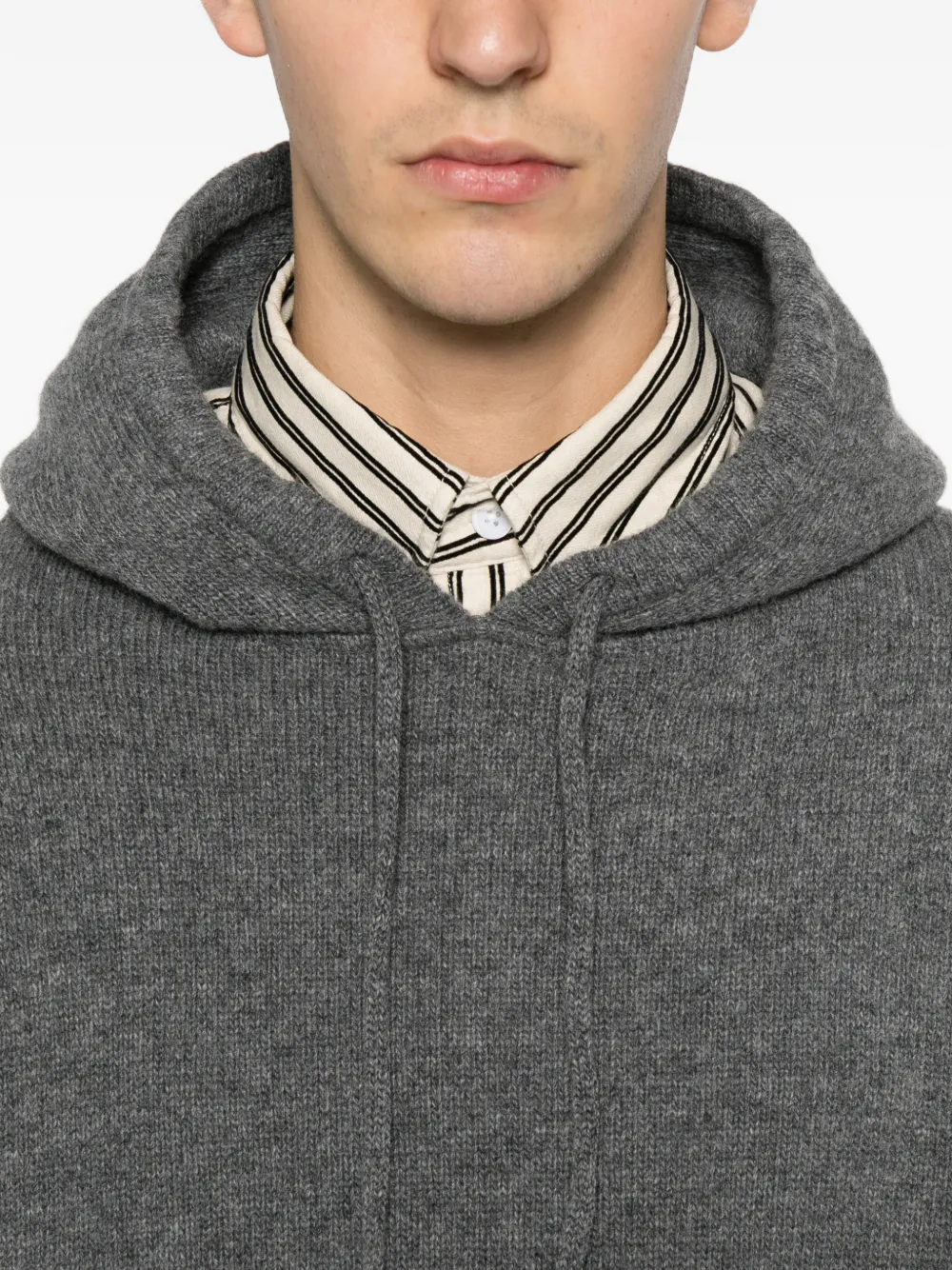 Seven Gauge Ribbed-pocket Knit Hoodie In Gray