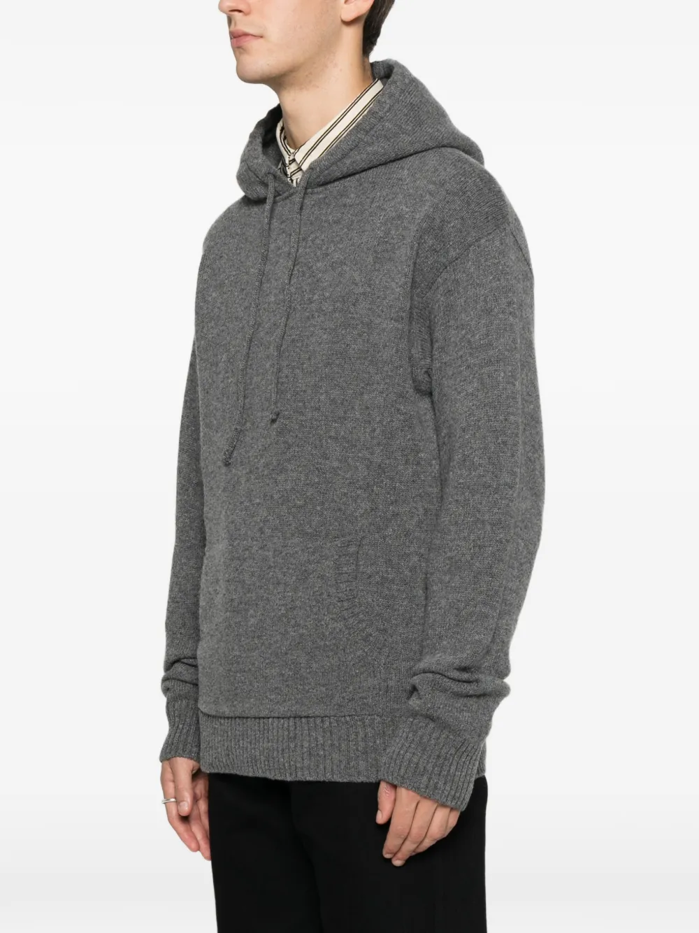 Seven Gauge Ribbed-pocket Knit Hoodie In Gray