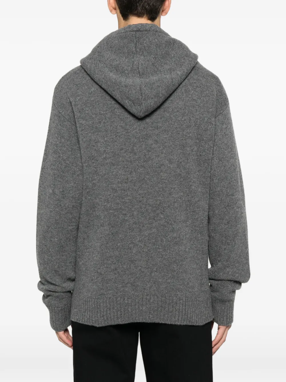 Seven Gauge Ribbed-pocket Knit Hoodie In Gray