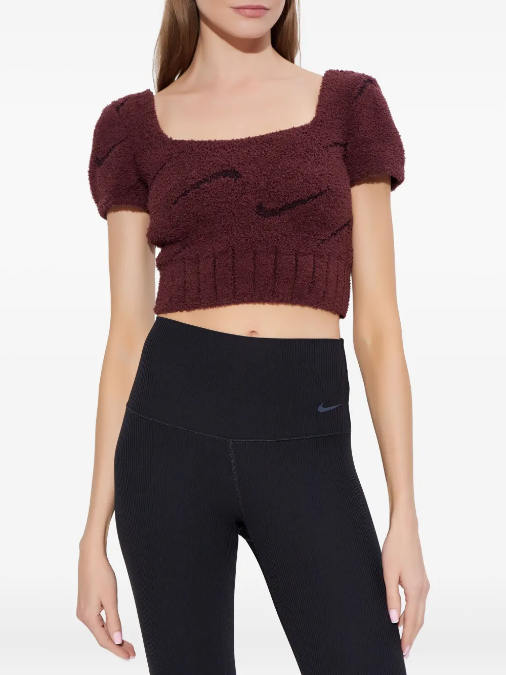 Nike Phoenix bouclé top met vierkante hals Rood