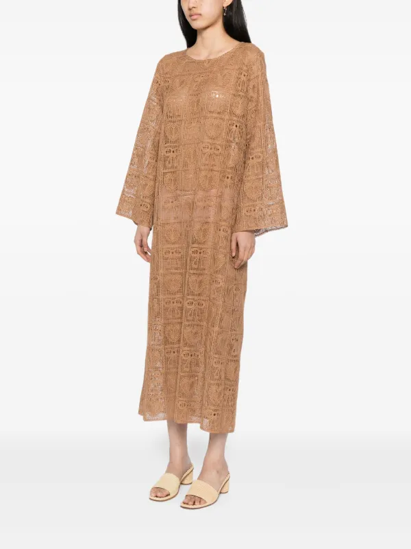 brown crochet maxi dress Brittany Sleeveless Crochet Knit Maxi Dress Brown SMALL