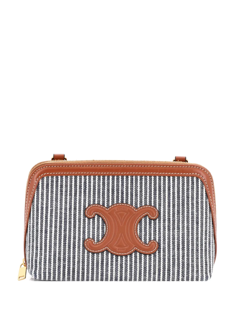 Celine Pre-Owned Cuir Triomphe Zip Around Chain Striped Canvas clutch Celine Pre-Owned Cuir Triomphe Zip Around Chain Striped Canvas clutch