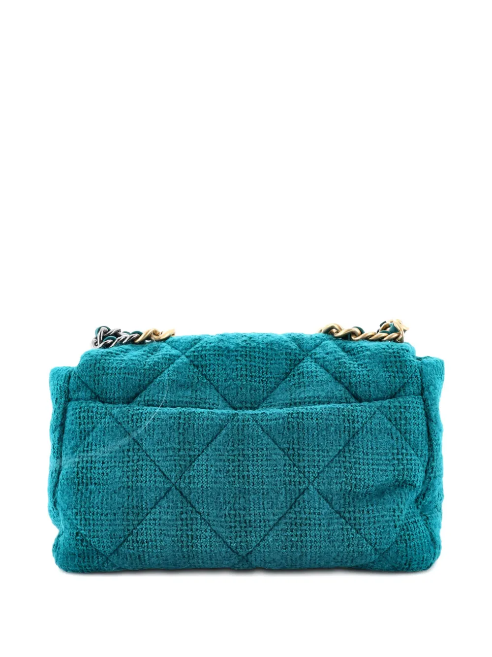 Pre-owned Chanel 19 Flap Bag Quilted Tweed Large Crossbody Bag In Blue