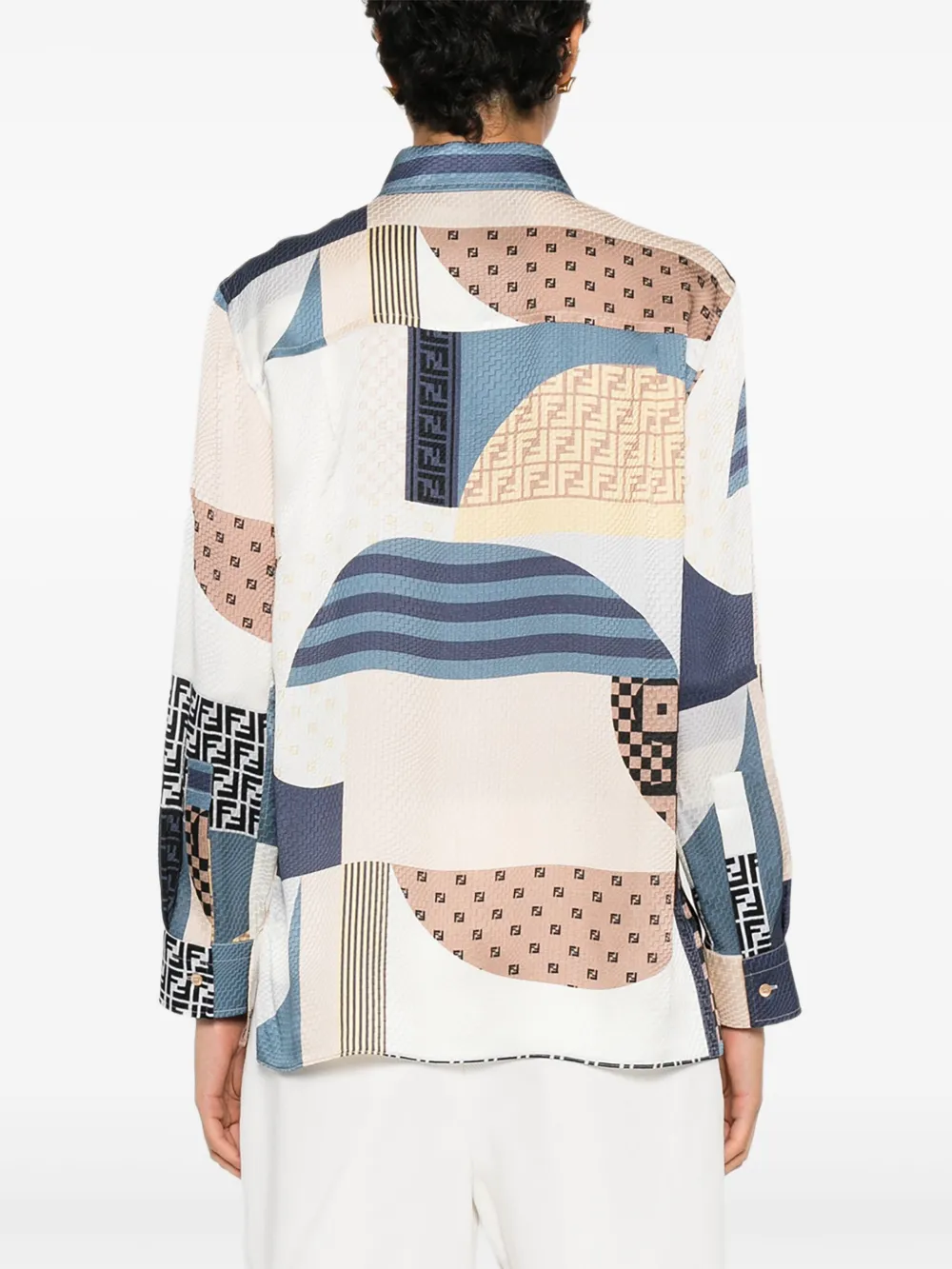 Pre-owned Fendi Geometric-print Silk Shirt In Blue